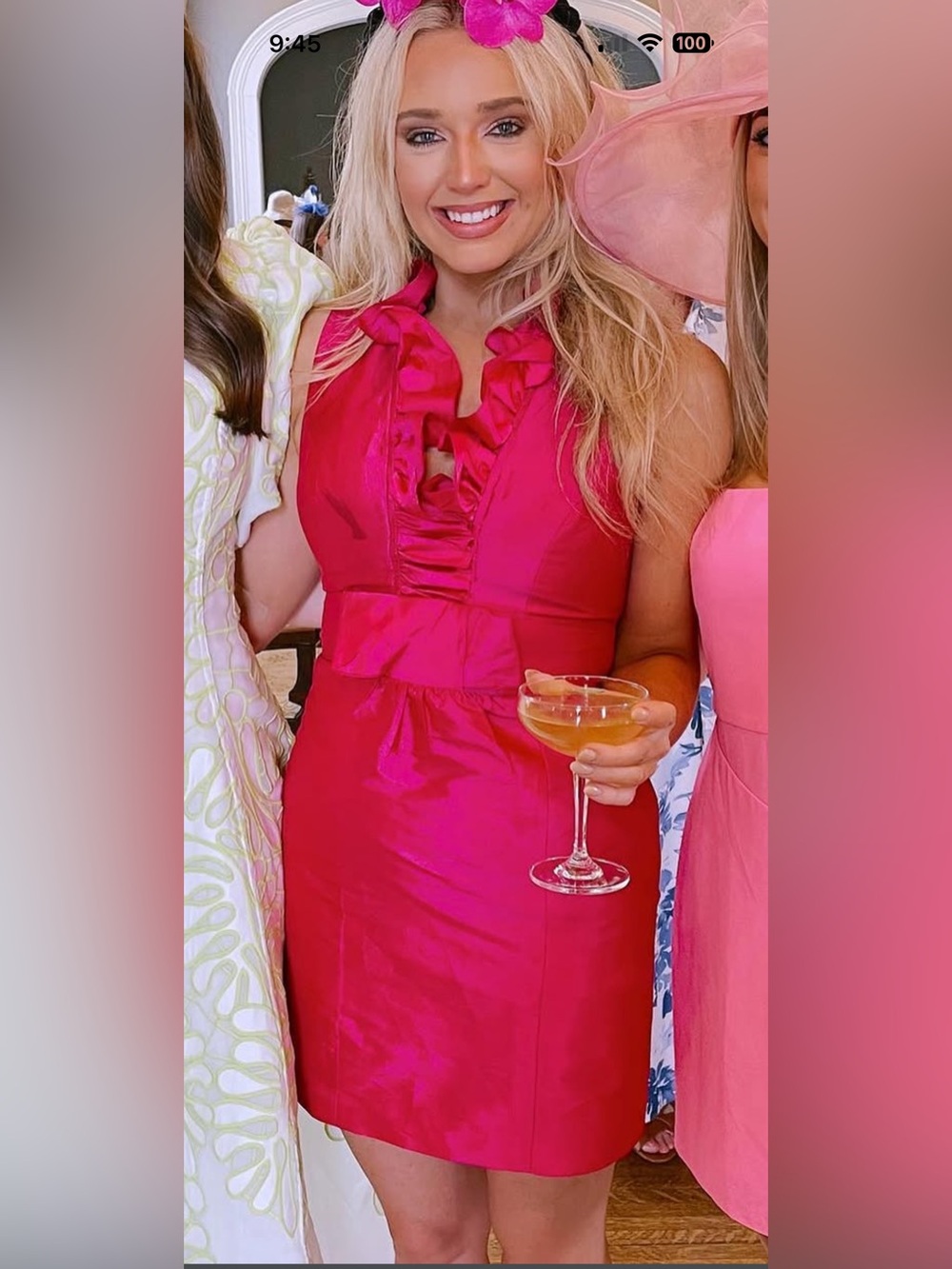 Women’s Ruffle V-Neck Cocktail Dress in Fuchsia